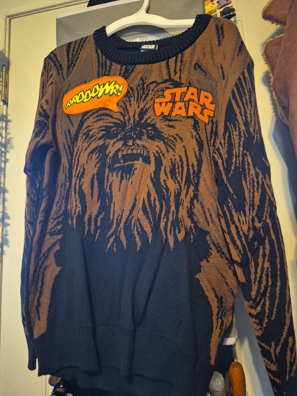 Star Wars Chewbacca Graphic Crewneck Sweater - Brown/Black with Orange Accents